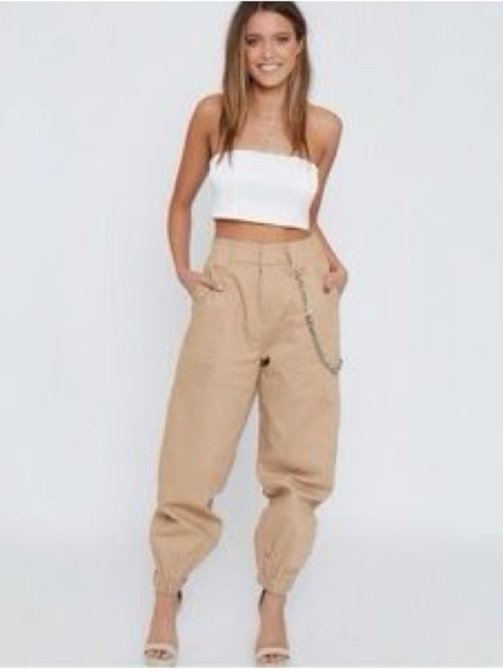 I.AM.GIA Beige Cargo Jogger Trousers with Chain Detail